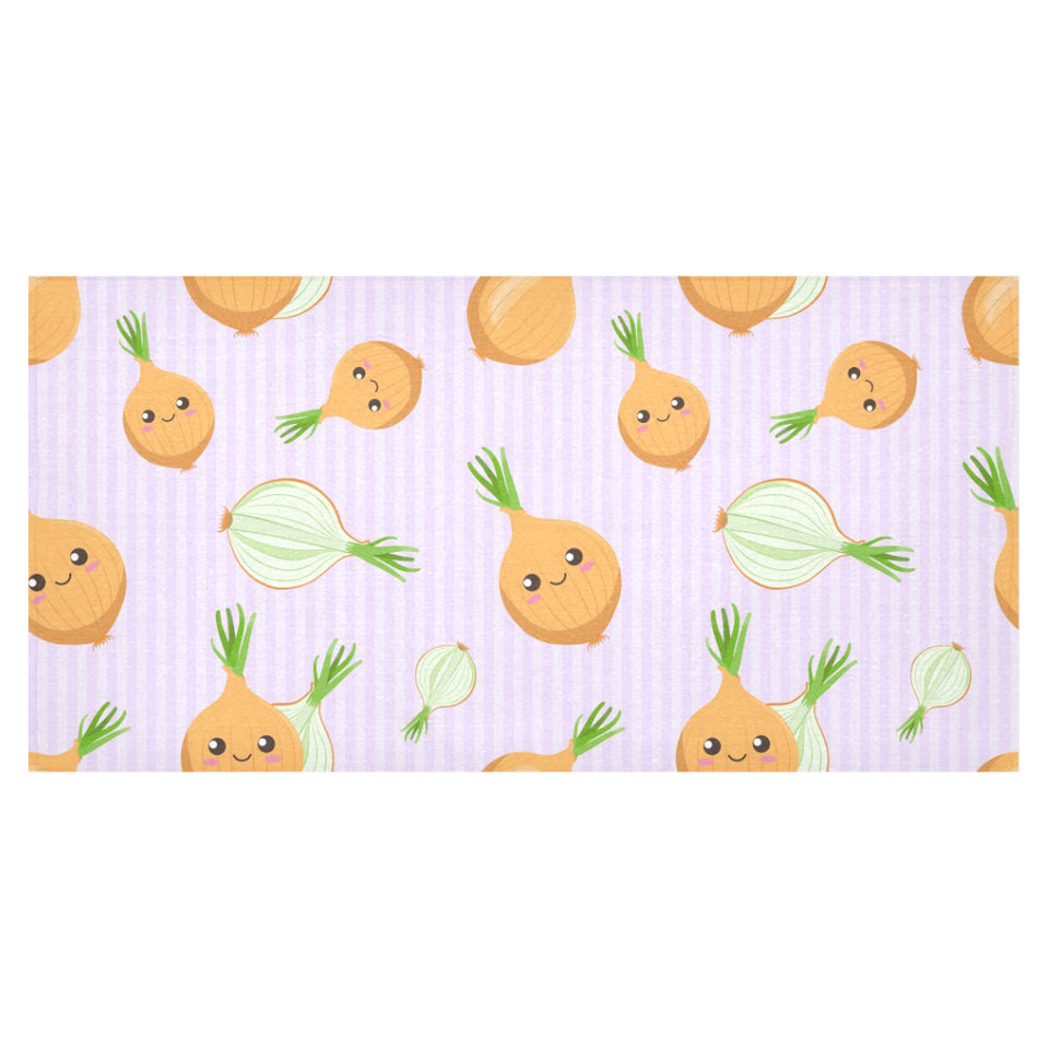 cute onions smiling faces purple background Tablecloth