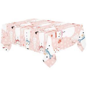 Cute snowman christmas tree snowpink background Tablecloth