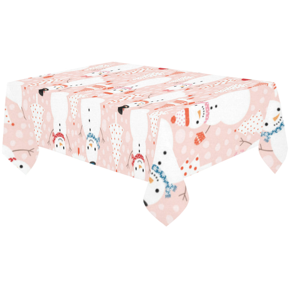 Cute snowman christmas tree snowpink background Tablecloth