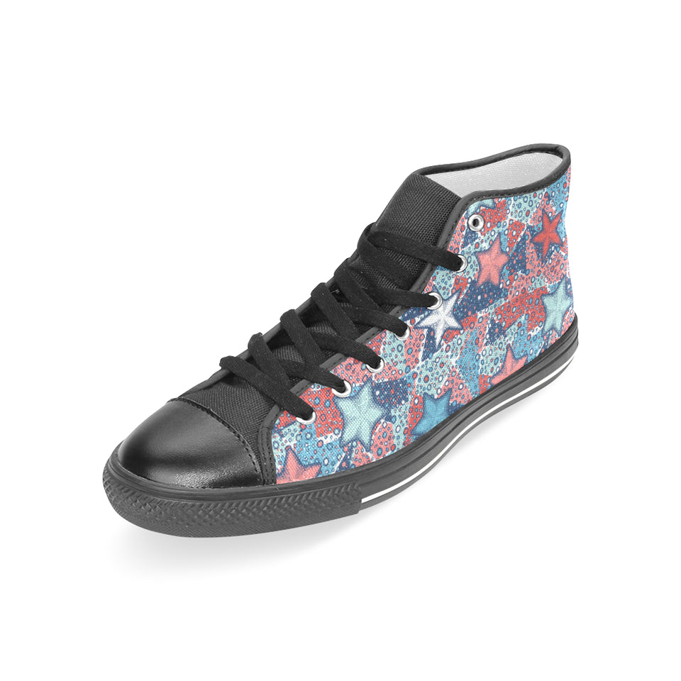 Hand drawn colorful starfish Women's High Top Canvas Shoes Black