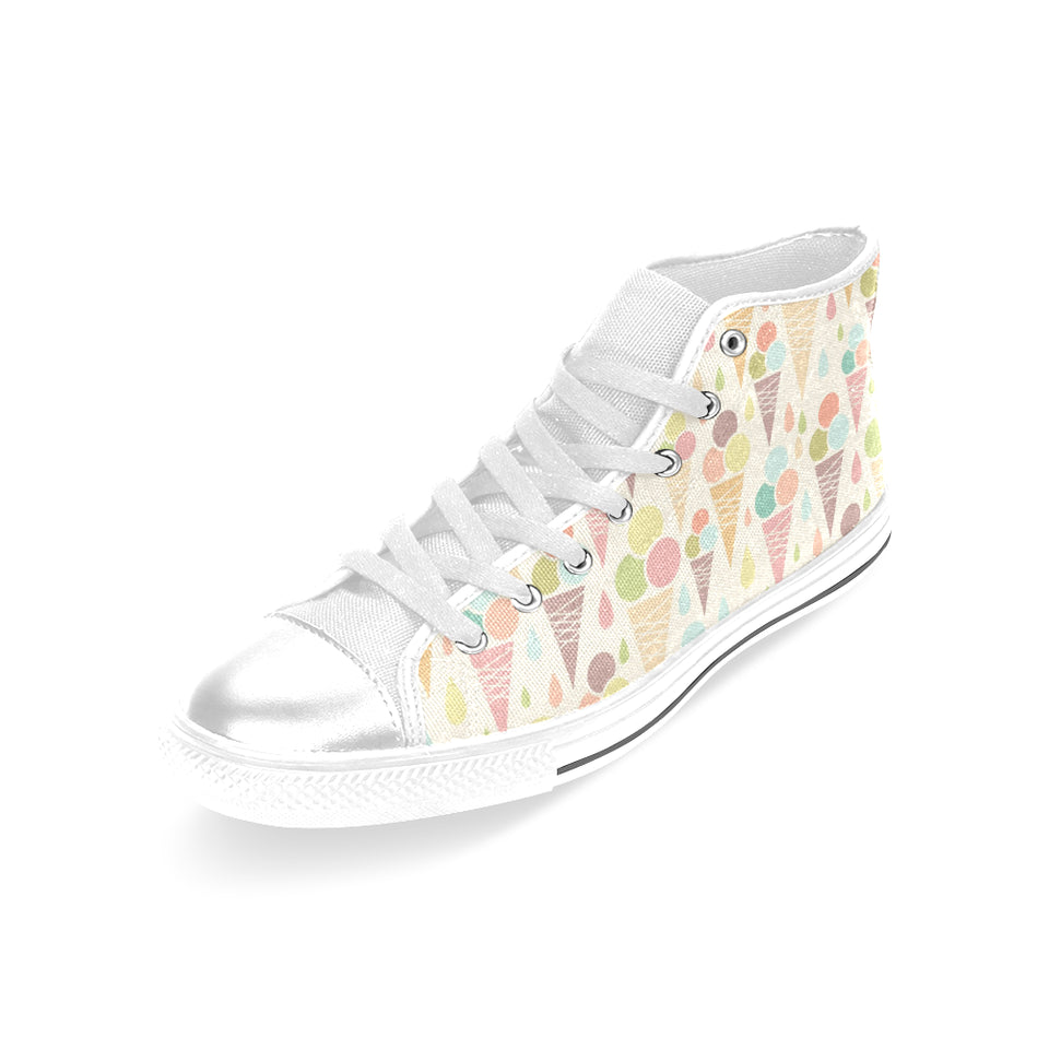 Ice cream cone pattern Women's High Top Canvas Shoes White