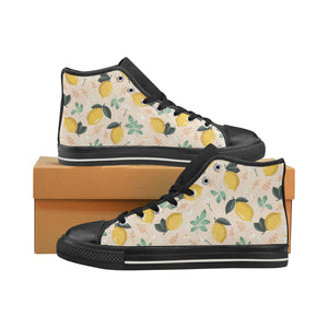 lemon flower leave pattern Women's High Top Canvas Shoes Black