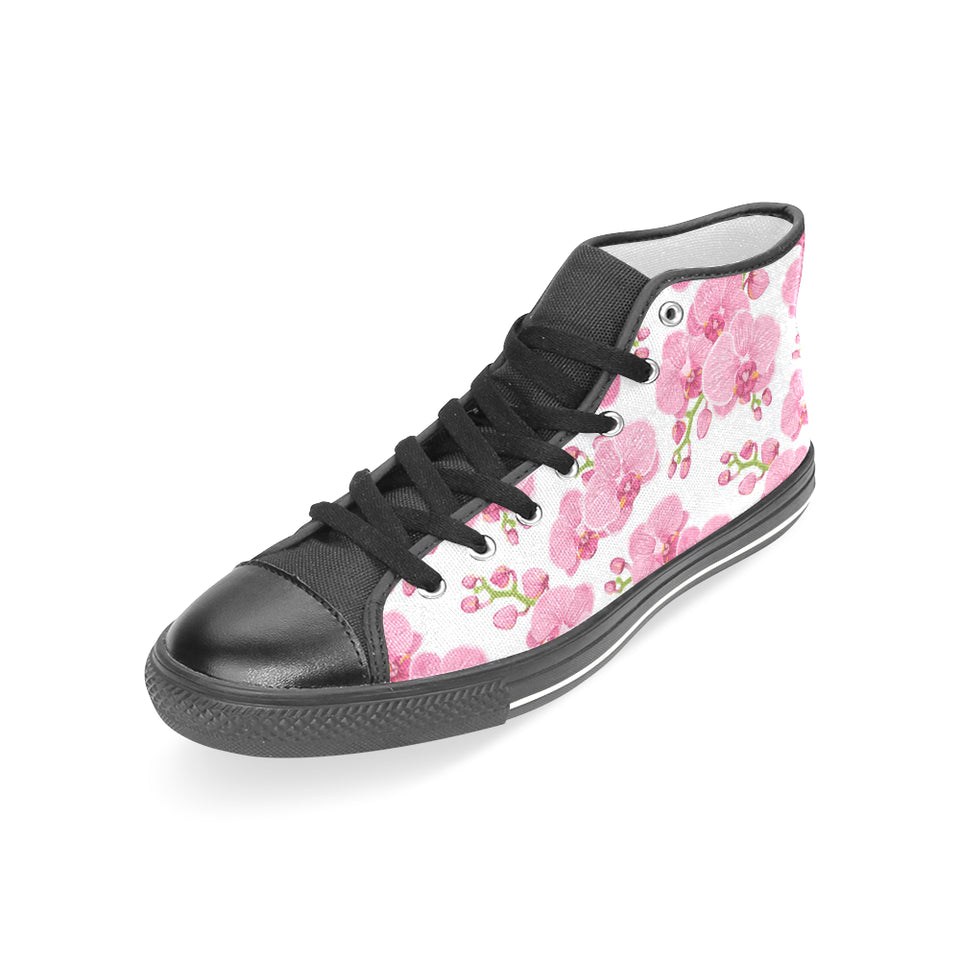 pink purple orchid pattern background Women's High Top Canvas Shoes Black