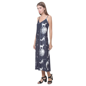 Chihuahua space helmet. astronaut pattern V-Neck Open Fork Long Dress