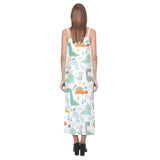 Cute funny kids dinosaurs pattern V-Neck Open Fork Long Dress