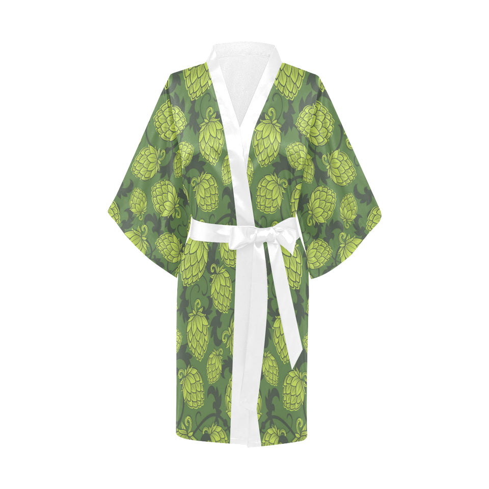 Hop pattern Hop cone background Women's Short Kimono Robe