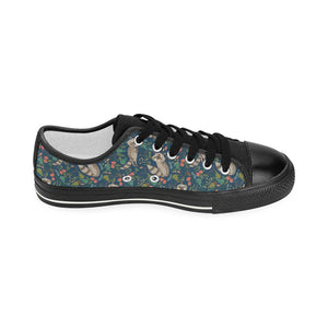 Raccoon tropical leaves pattern Kids' Boys' Girls' Low Top Canvas Shoes Black