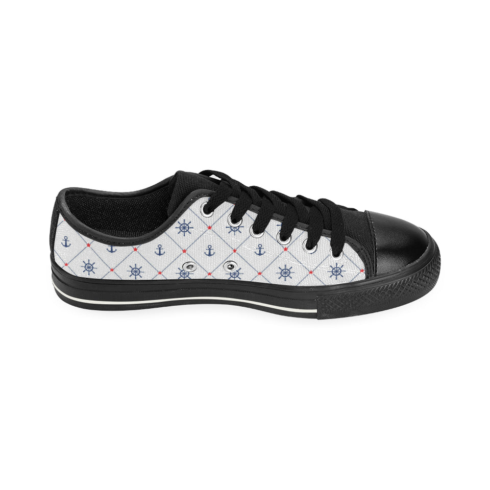 Anchor rudder nautical design pattern Men's Low Top Canvas Shoes Black