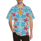 Blue red orange starfish pattern Men's All Over Print Hawaiian Shirt