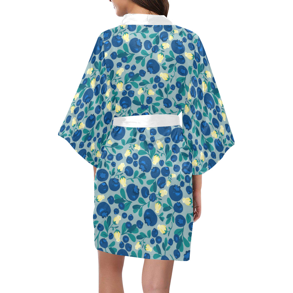 blueberry design pattern Women's Short Kimono Robe