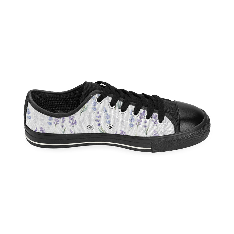 Hand painting Watercolor Lavender Men's Low Top Canvas Shoes Black