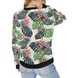 heliconia flowers, palm and monstera leaves Women's Crew Neck Sweatshirt