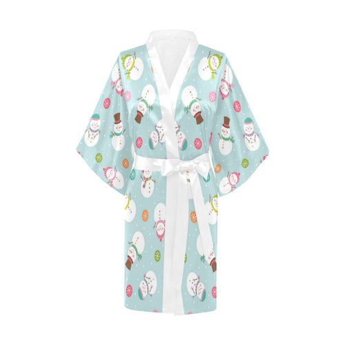 Cute snowman snowflake pattern Women's Short Kimono Robe