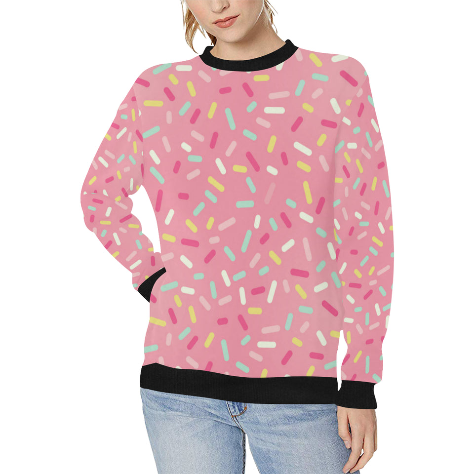 Pink donut glaze candy pattern Women's Crew Neck Sweatshirt