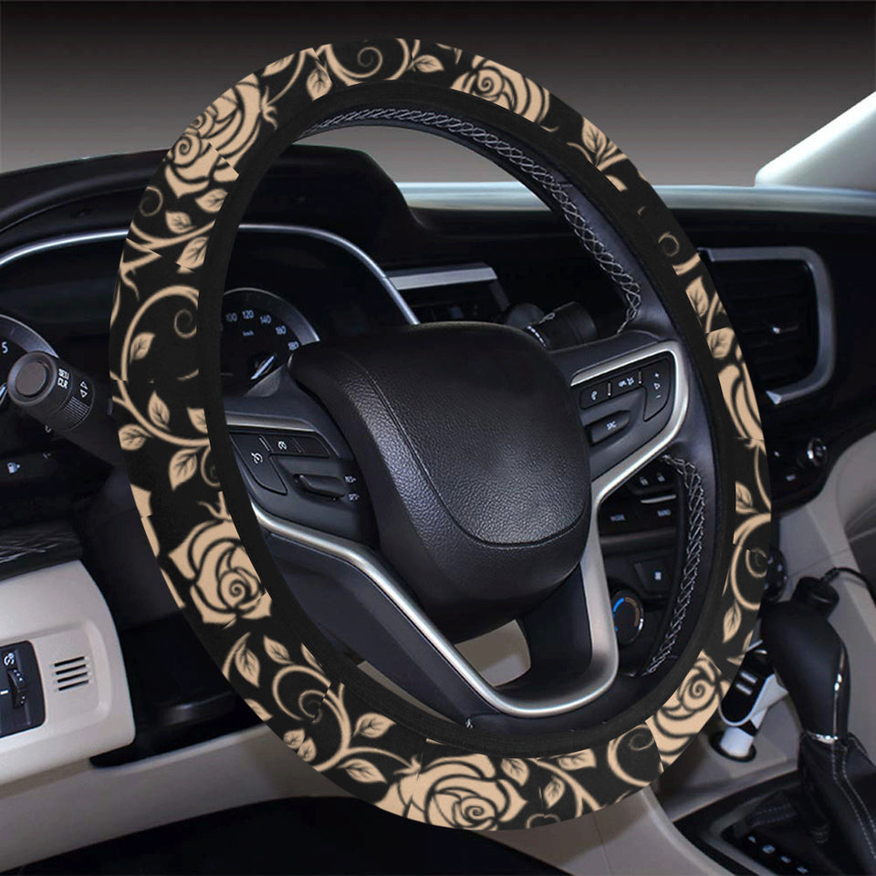 Rose Pattern Print Design 04 Car Steering Wheel Cover