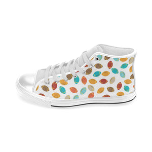 Colorful american football ball pattern Men's High Top Canvas Shoes White