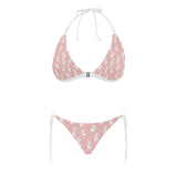 Cute white rabbit flower pink background Sexy Bikinis Two-Piece Swimsuits