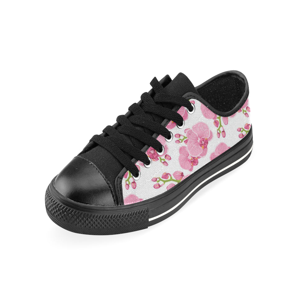 pink purple orchid pattern background Men's Low Top Canvas Shoes Black