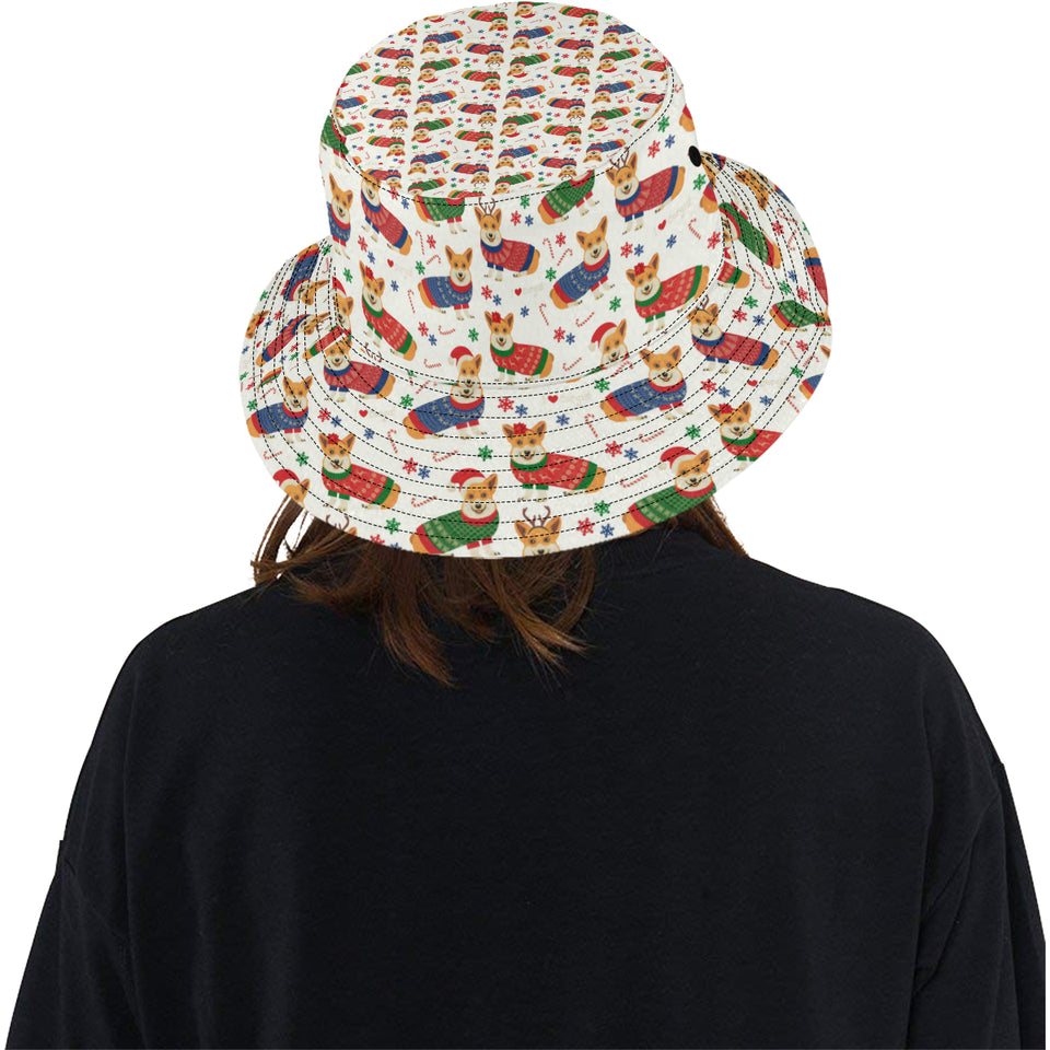Corgi Christmas Pattern Unisex Bucket Hat