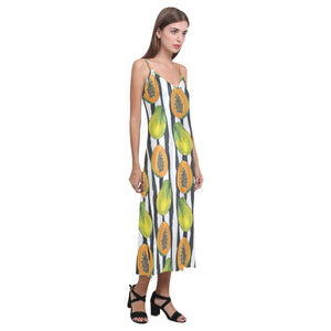 papaya design pattern V-Neck Open Fork Long Dress