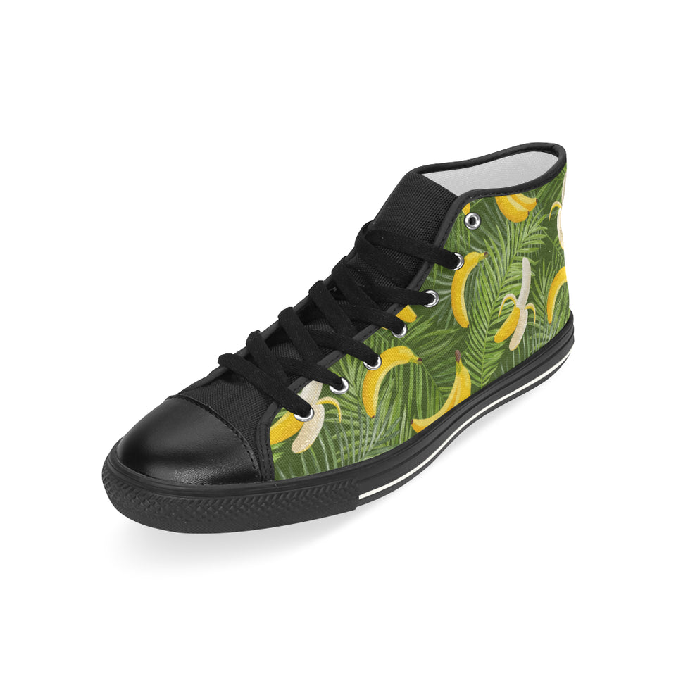 Banana Palm Leaves pattern Men's High Top Canvas Shoes Black