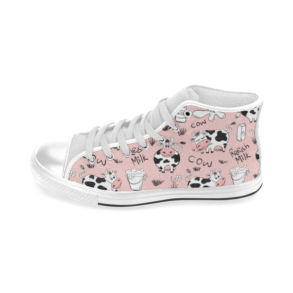 Cows milk product pink background Men's High Top Canvas Shoes White