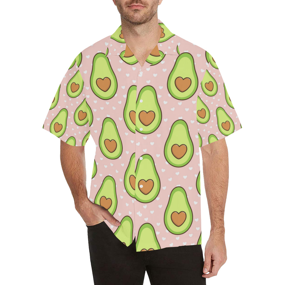 Avocado heart pink background Men's All Over Print Hawaiian Shirt