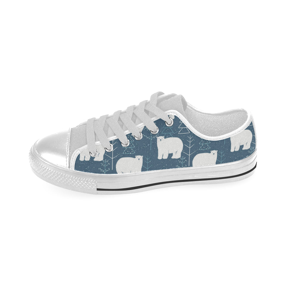 polar bear mother her child pattern Men's Low Top Shoes White