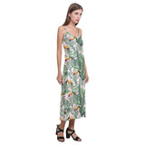 Toucan tropical green jungle palm pattern V-Neck Open Fork Long Dress