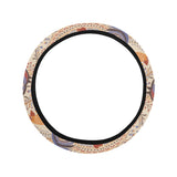 Cute rooster chicken cock floral ornament backgrou Car Steering Wheel Cover