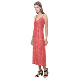 strawberry pattern red background V-Neck Open Fork Long Dress