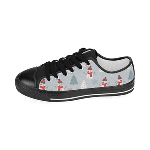 Snowman christmas  tree snow gray background Kids' Boys' Girls' Low Top Canvas Shoes Black