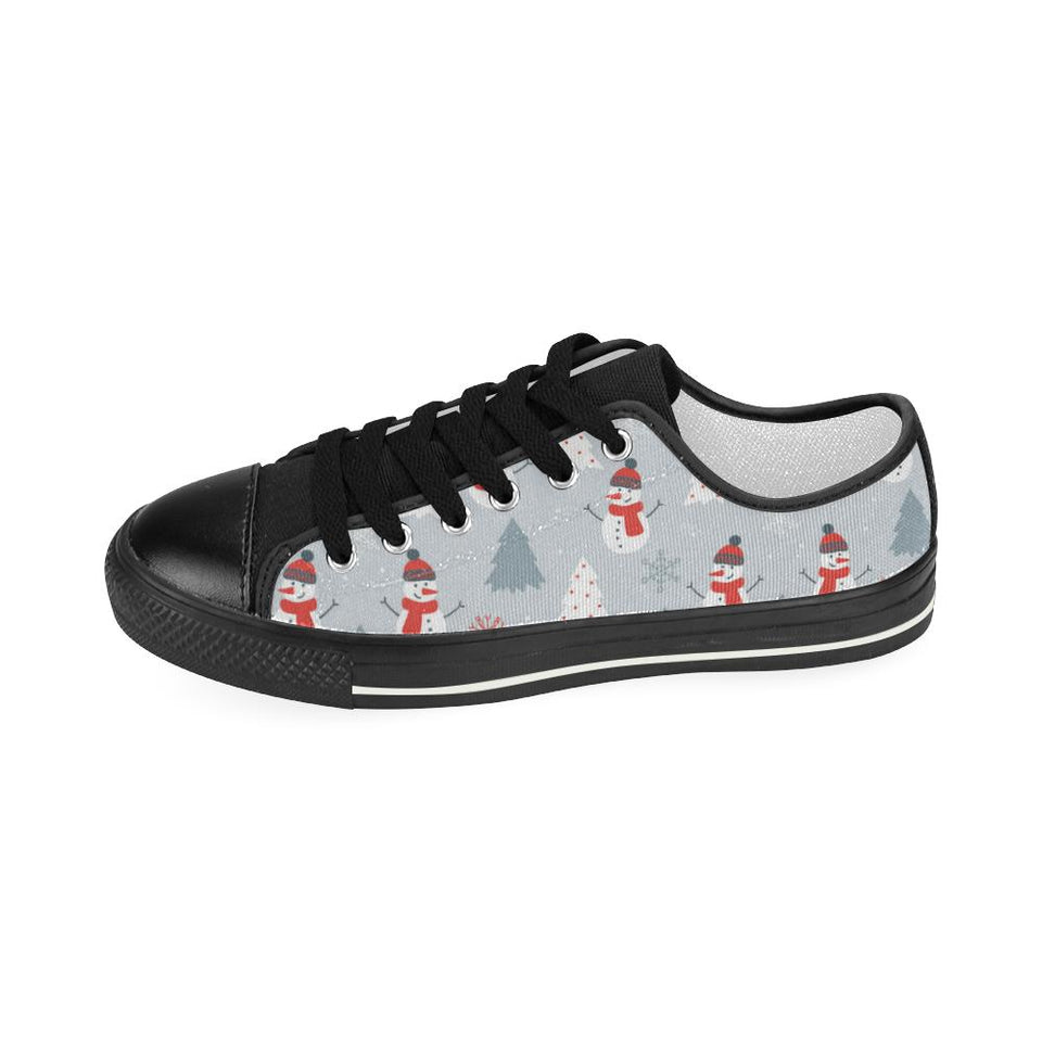 Snowman christmas  tree snow gray background Kids' Boys' Girls' Low Top Canvas Shoes Black
