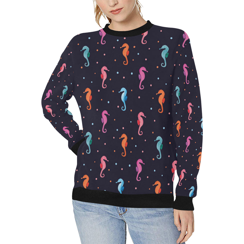 Watercolor colorful seahorse pattern Women's Crew Neck Sweatshirt