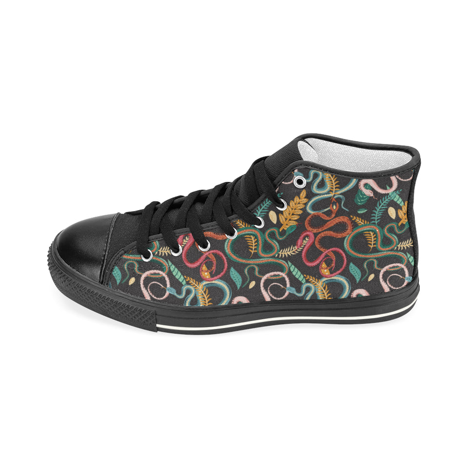 Colorful snake plant pattern Women's High Top Canvas Shoes Black