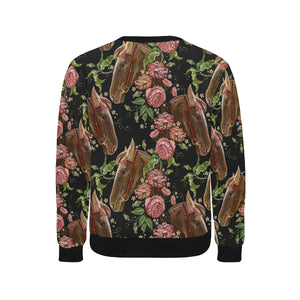 Horse head wild roses pattern Men's Crew Neck Sweatshirt