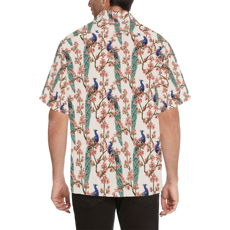 Peacock tropical flower pattern Men's All Over Print Hawaiian Shirt