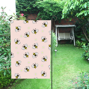Cute bee flower pattern pink background House Flag Garden Flag