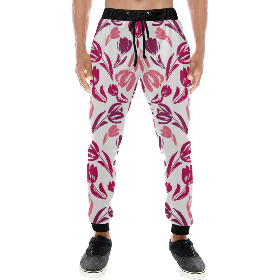 pink sketch tulip pattern Unisex Casual Sweatpants