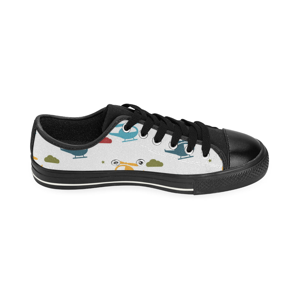 Colorful helicopter pattern Men's Low Top Canvas Shoes Black