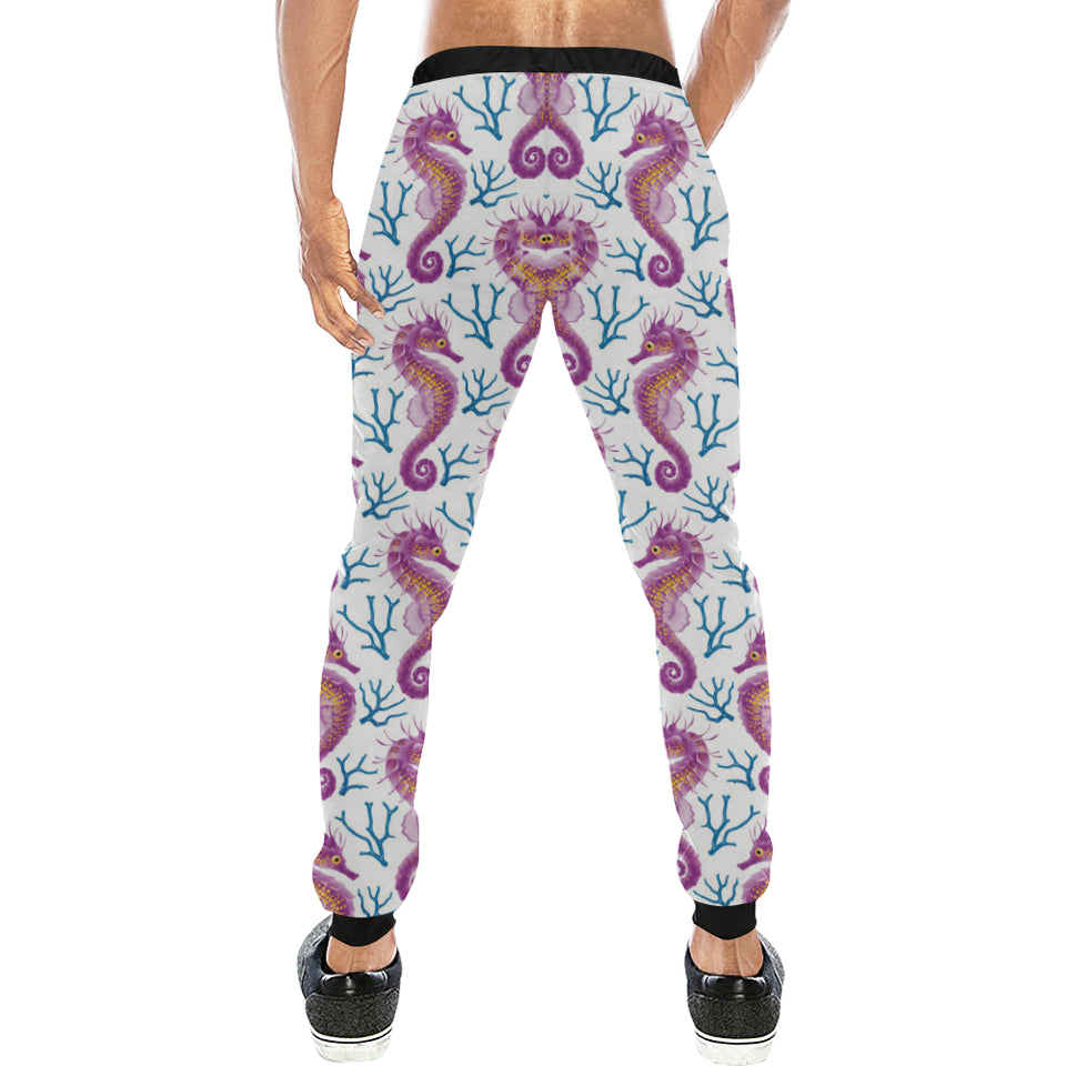 Purple seahorse blue coral pattern Unisex Casual Sweatpants