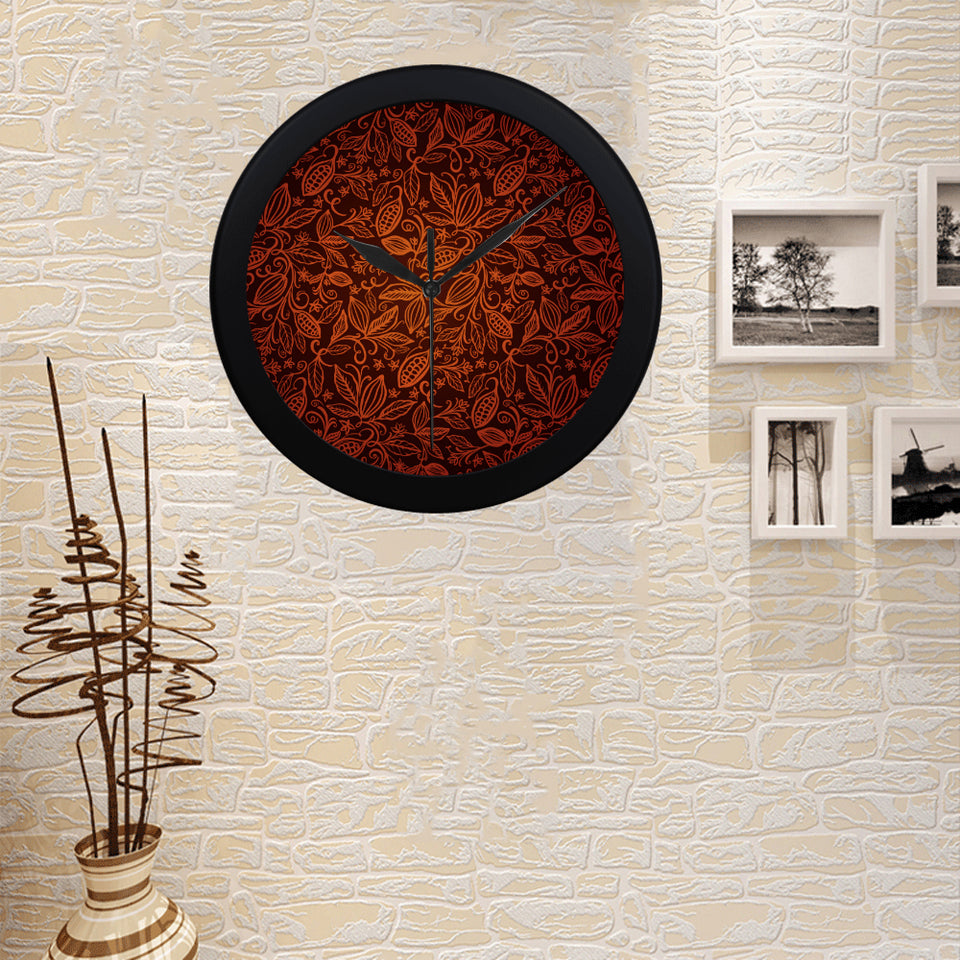 cacao beans tribal polynesian pattern Elegant Black Wall Clock