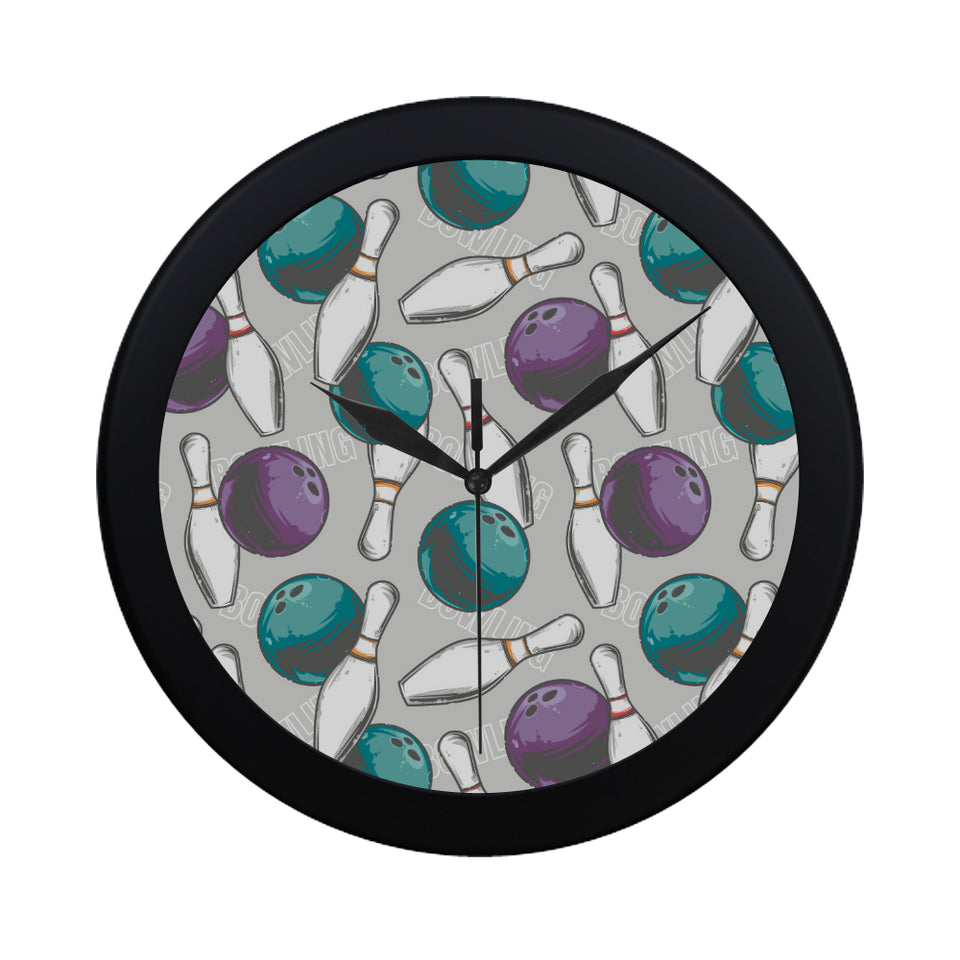 Bowling ball and pin gray background Elegant Black Wall Clock