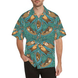 cute brown sea otters ornamental seaweed corals gr Men's All Over Print Hawaiian Shirt