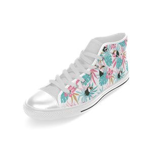 Toucan tropical flower leave pattern Men's High Top Canvas Shoes White