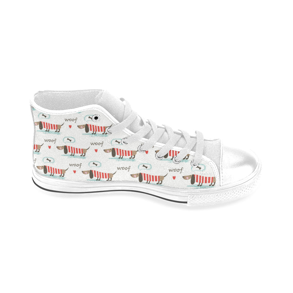 Cute dachshund bone pattern Men's High Top Canvas Shoes White