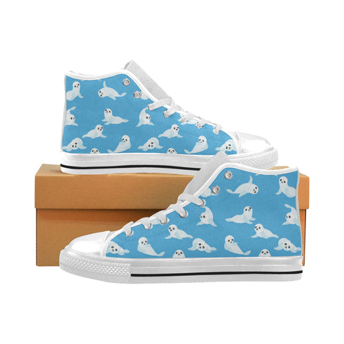 Cute sea lion seal pattern background Men's High Top Canvas Shoes White