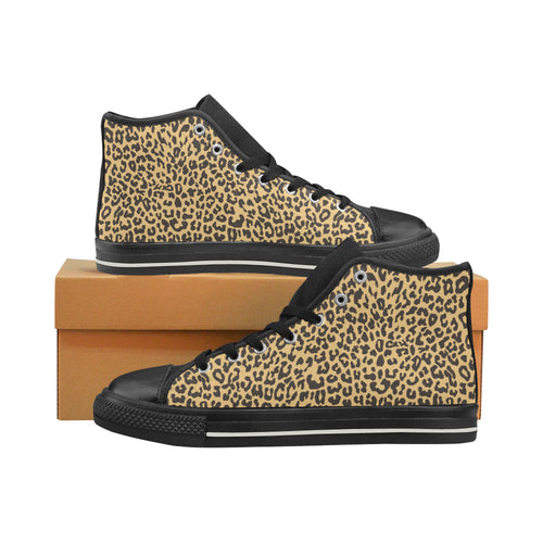 Leopard skin print Women's High Top Canvas Shoes Black
