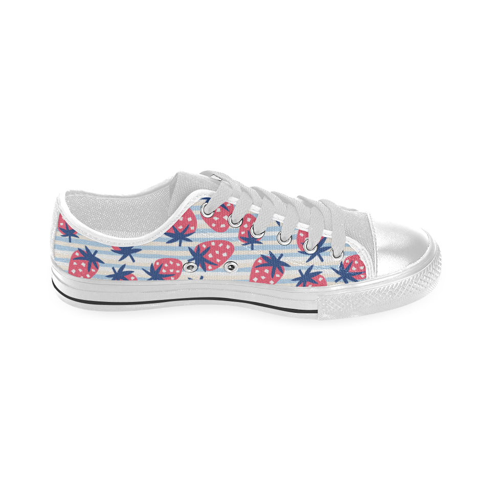 Strawberry pattern blue lines background Men's Low Top Shoes White