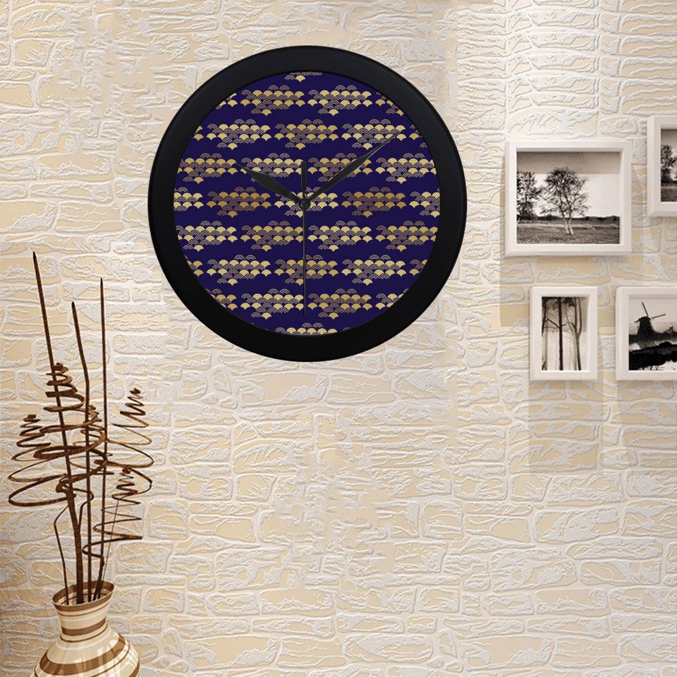 Beautiful japanese fan pattern Elegant Black Wall Clock